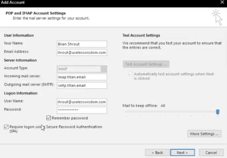 Set up hostinger titan email on outlook